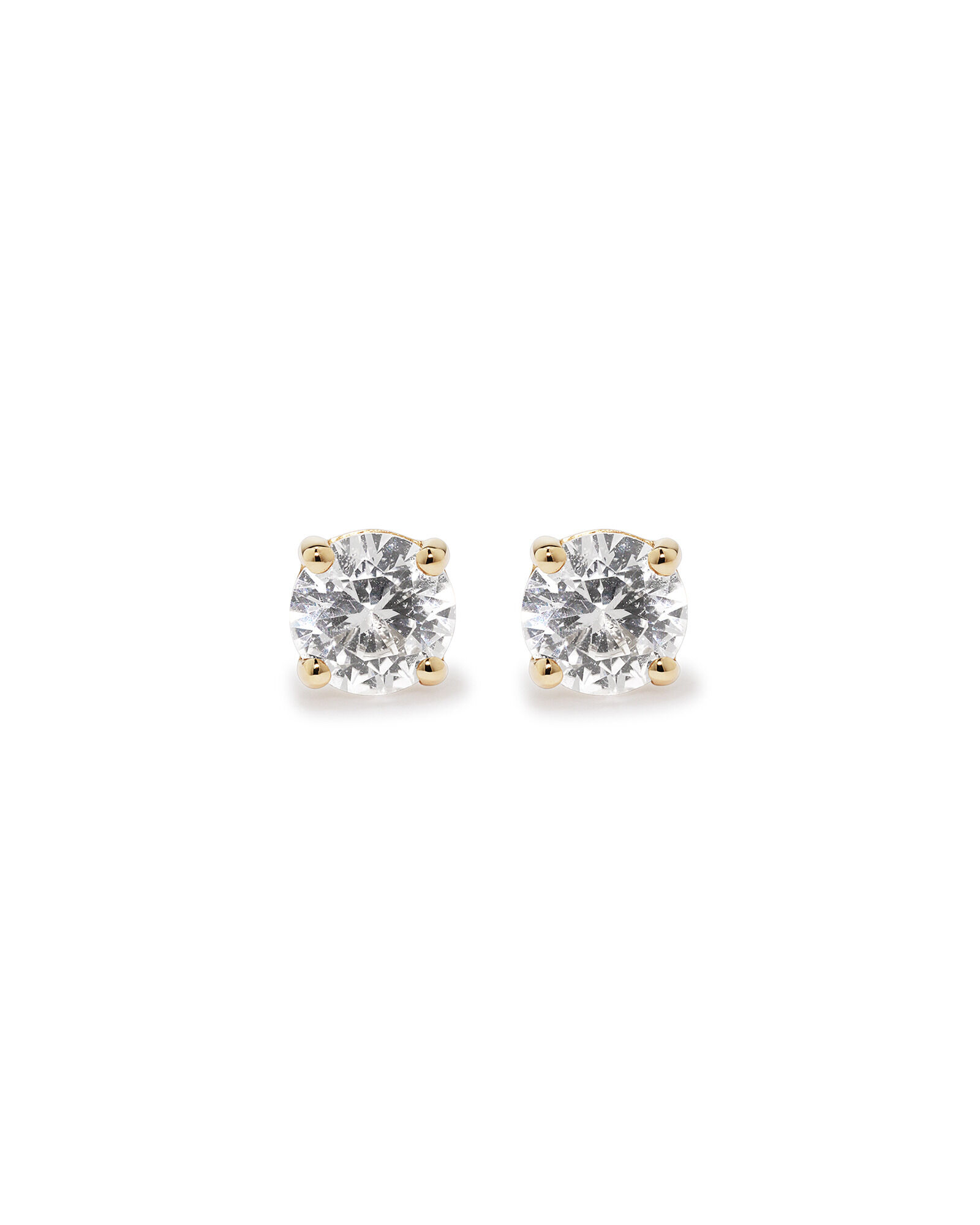 Stud Earrings with White Created Sapphire in 10kt Yellow Gold