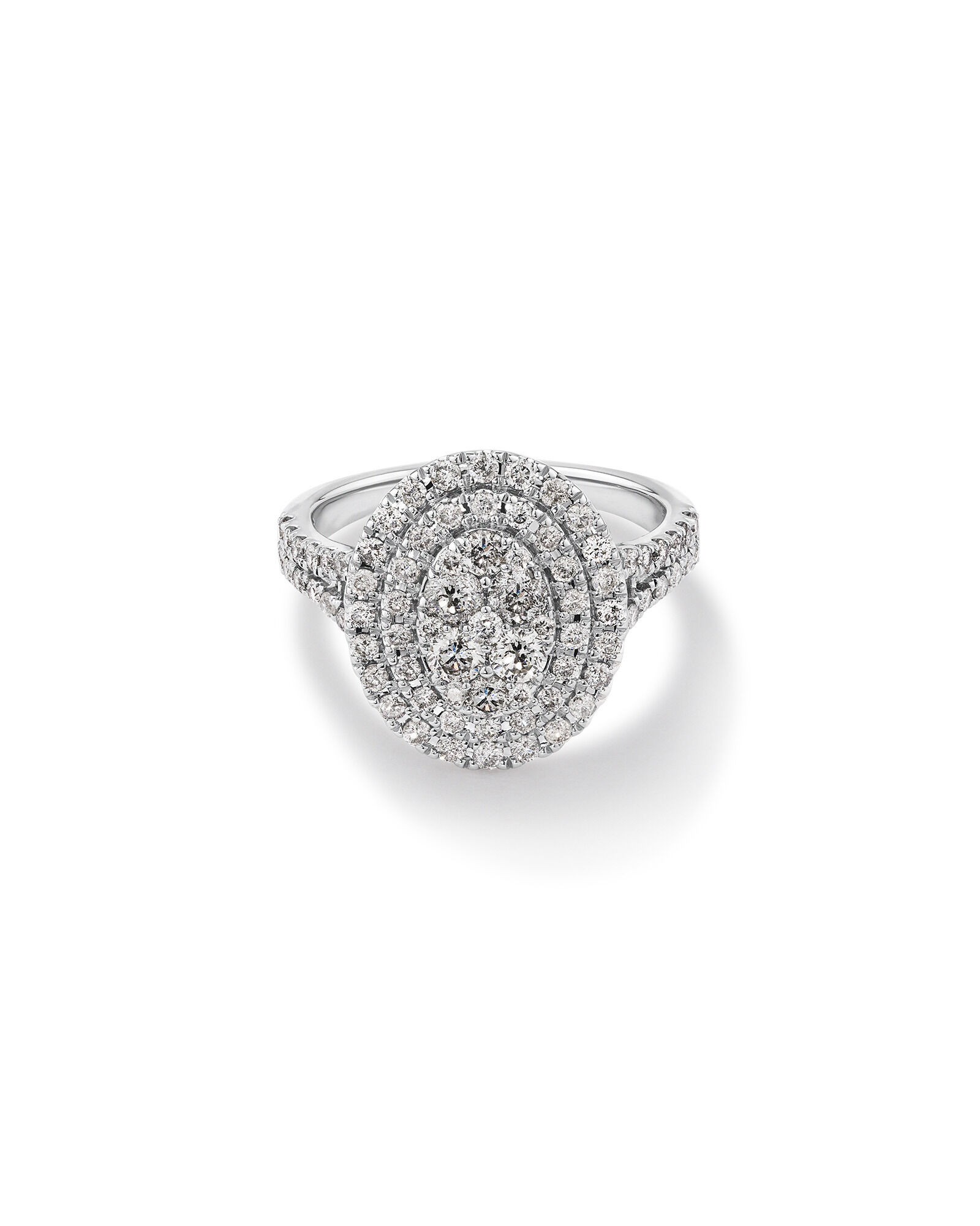 1.30 Carat TW Oval Shaped Cluster Halo Diamond Ring in 10kt White Gold
