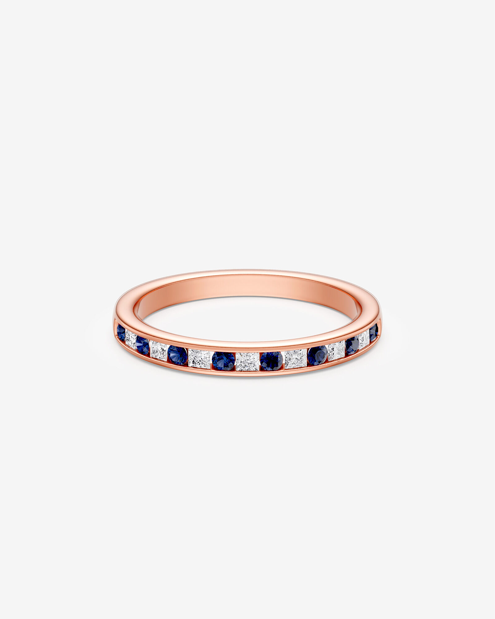0.21 Carat TW Alternating Sapphire and Round Brilliant Cut Ring in 10kt Rose Gold